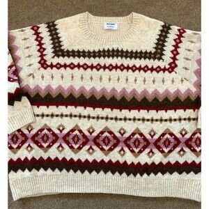 Old Navy Fair Isle Sweater Womens 3X Cozy Shaker-Stitch Wool Blend Pullover